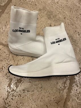 White 'Fly to Los Angeles' Sock Sneakers
